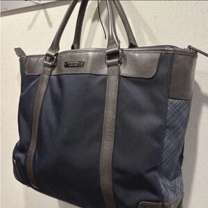 Burberry Black Label leather and nylon-Dark Gray/Navy Blue checkered Bag-unisex